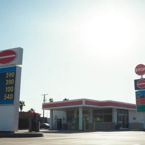 Gas station in Southern California showing fuel prices