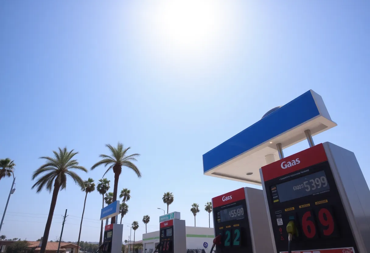 Gas station in Southern California with visible pump prices