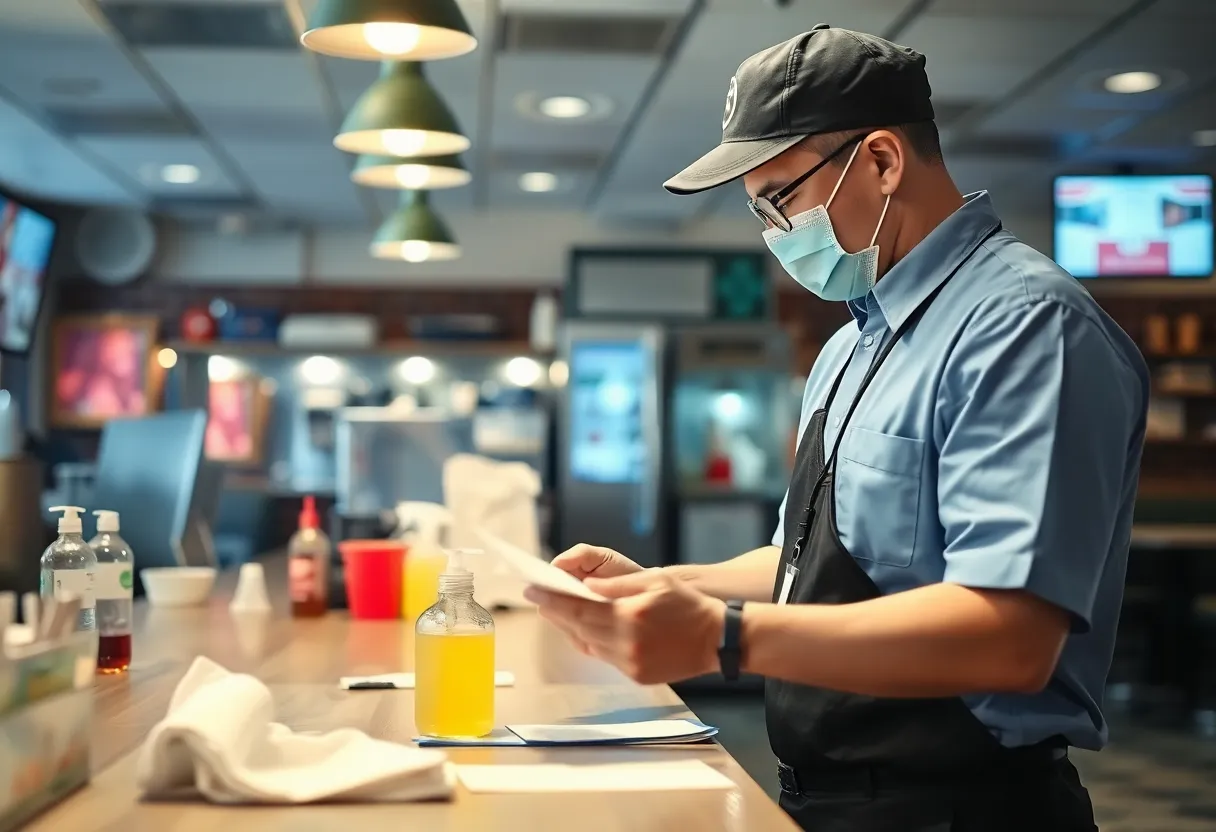 Health inspector assessing restaurant hygiene