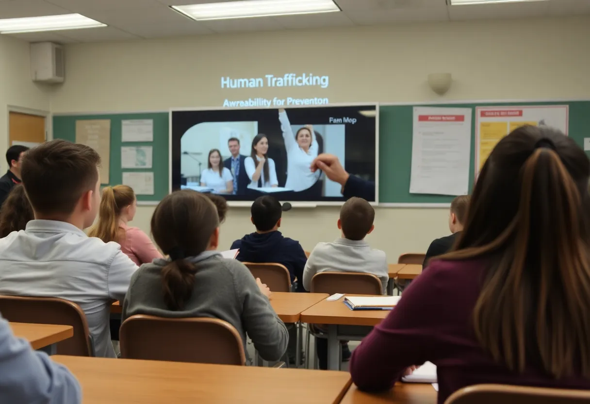 Students participating in a human trafficking awareness program.