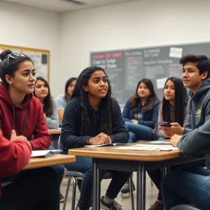 High school students participating in a human trafficking awareness program.