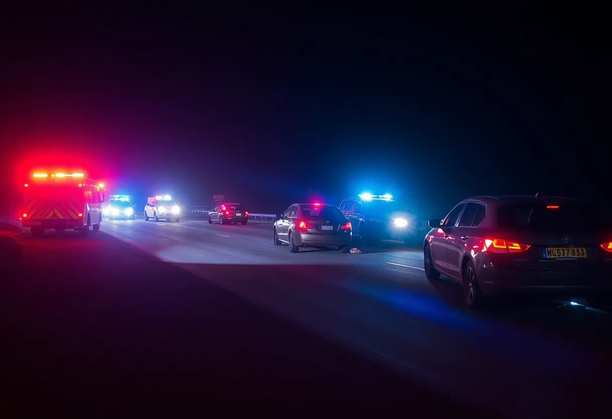 Police and emergency vehicles at the scene of a car accident in Huntington Beach