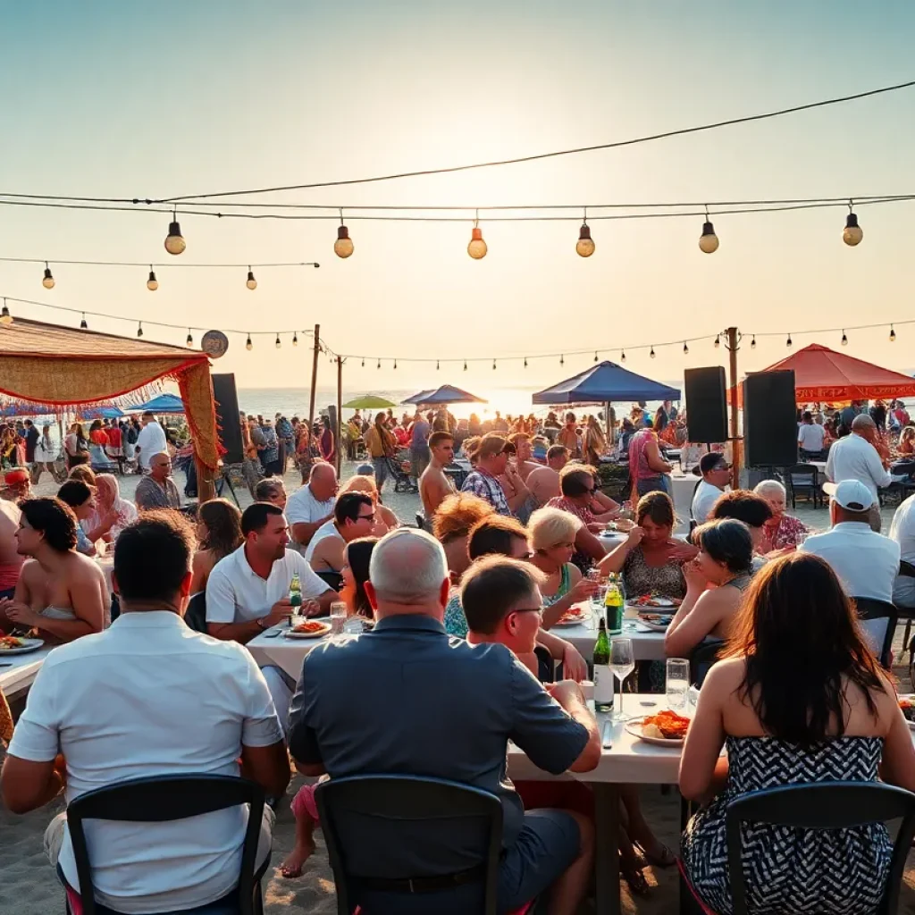 Diners enjoying meals at a beachside restaurant in Huntington Beach
