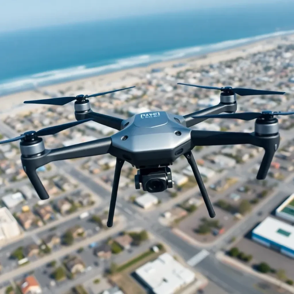 Drones in the sky over Huntington Beach during an emergency response drill