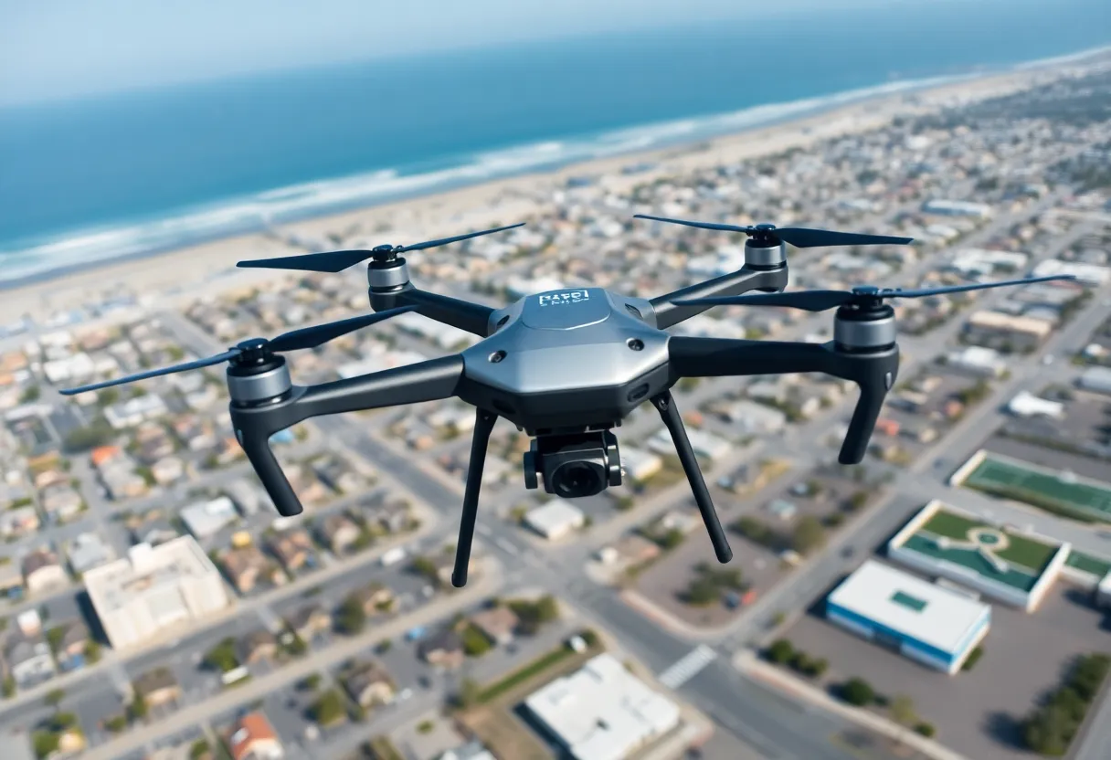 Drones in the sky over Huntington Beach during an emergency response drill