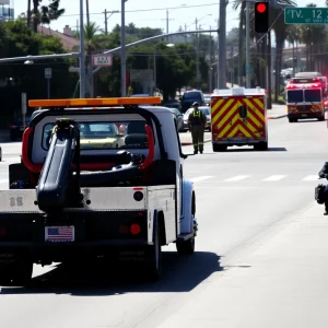 Scene of a motorcycle accident at an intersection in Huntington Beach
