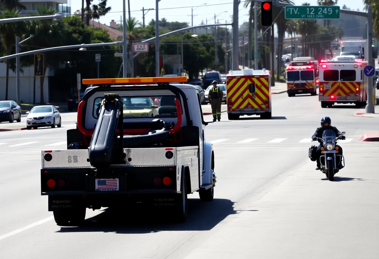 Scene of a motorcycle accident at an intersection in Huntington Beach