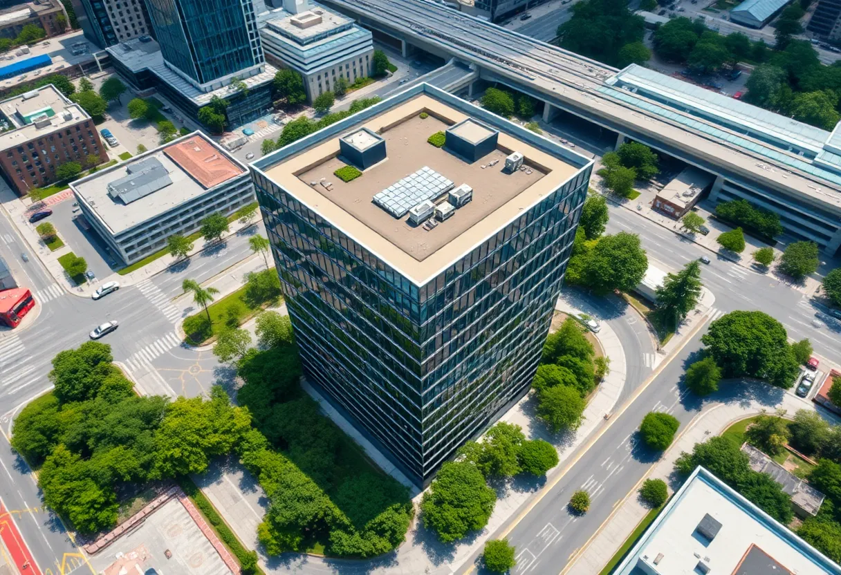 Aerial view of Hyundai's newly leased office building in Irvine.