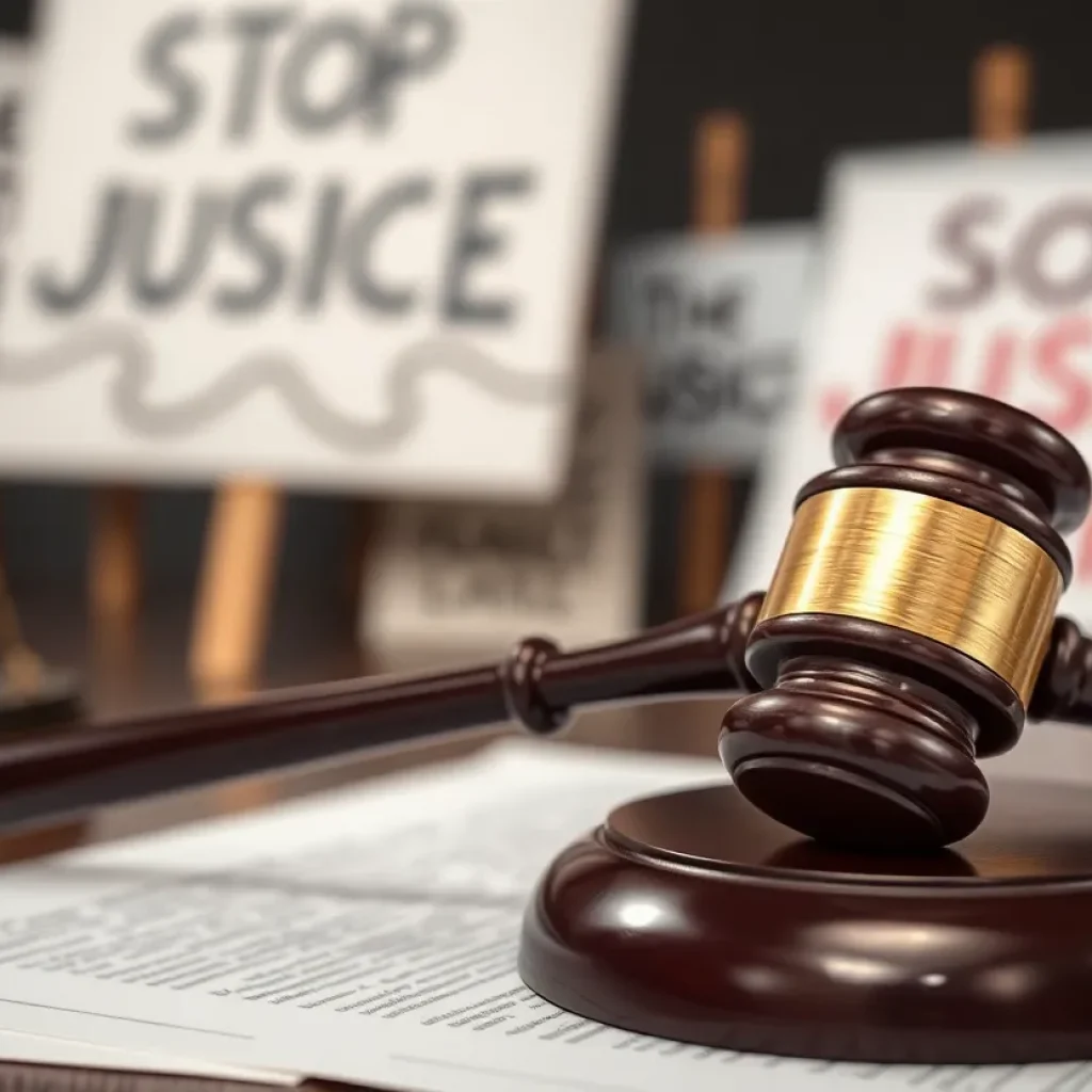 Courtroom gavel and legal documents symbolizing a lawsuit