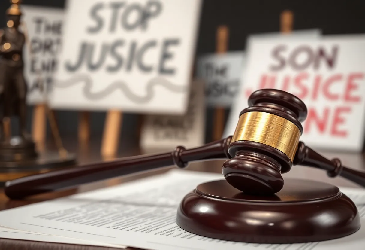 Courtroom gavel and legal documents symbolizing a lawsuit