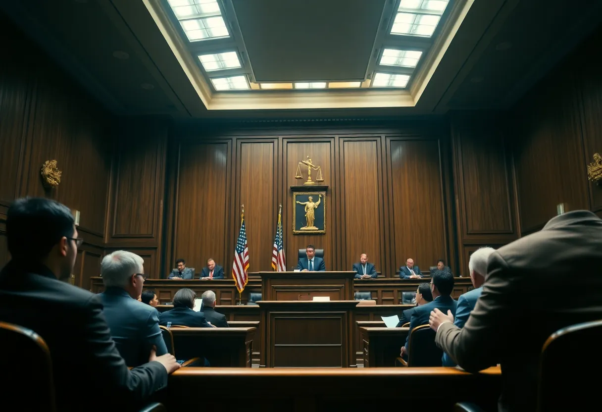 Courtroom scene representing legal challenges in Kluwe's lawsuit