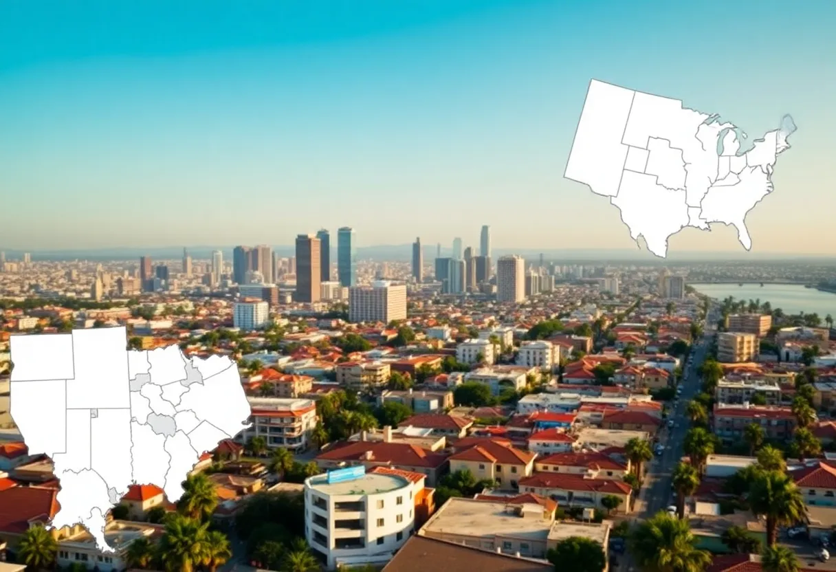 Cityscape of Long Beach with emphasis on neighborhoods and district maps