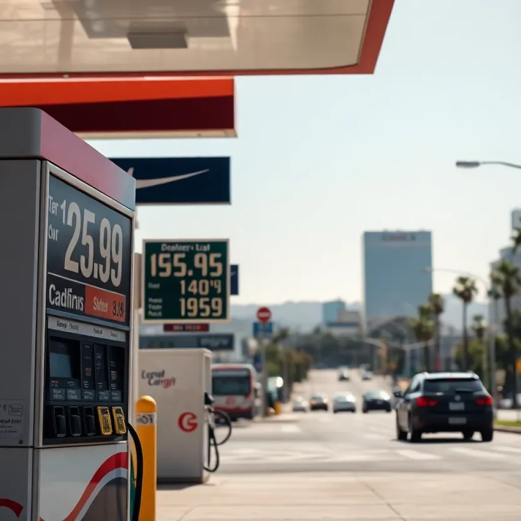 Gas station in Los Angeles showing current gas prices