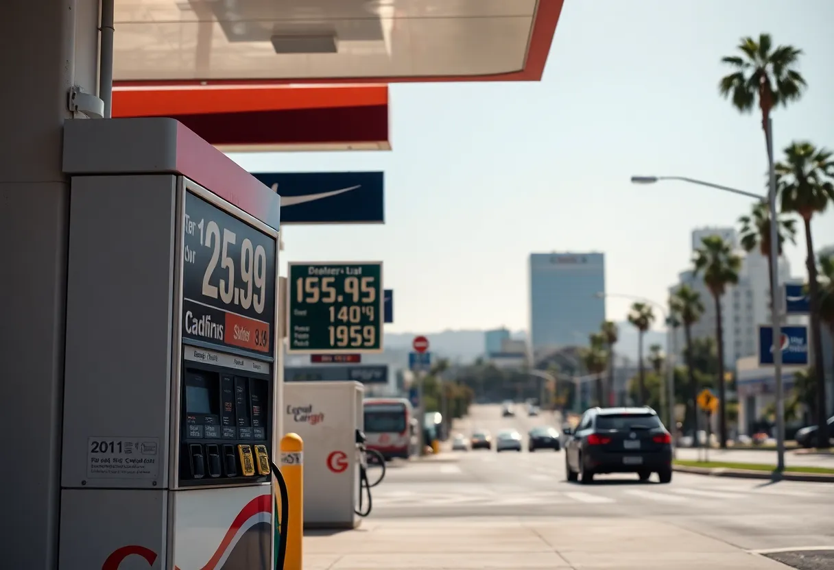 Gas station in Los Angeles showing current gas prices