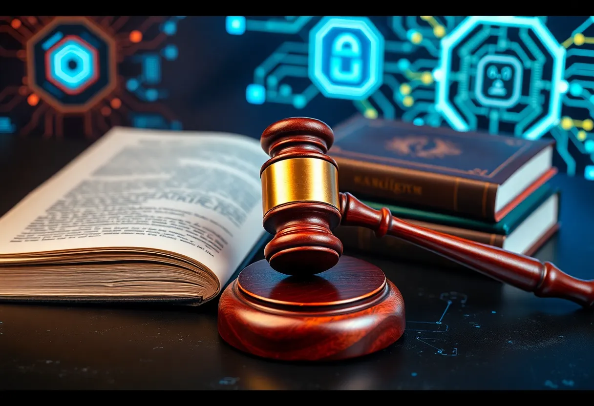 Conceptual illustration of technology and copyright issues.
