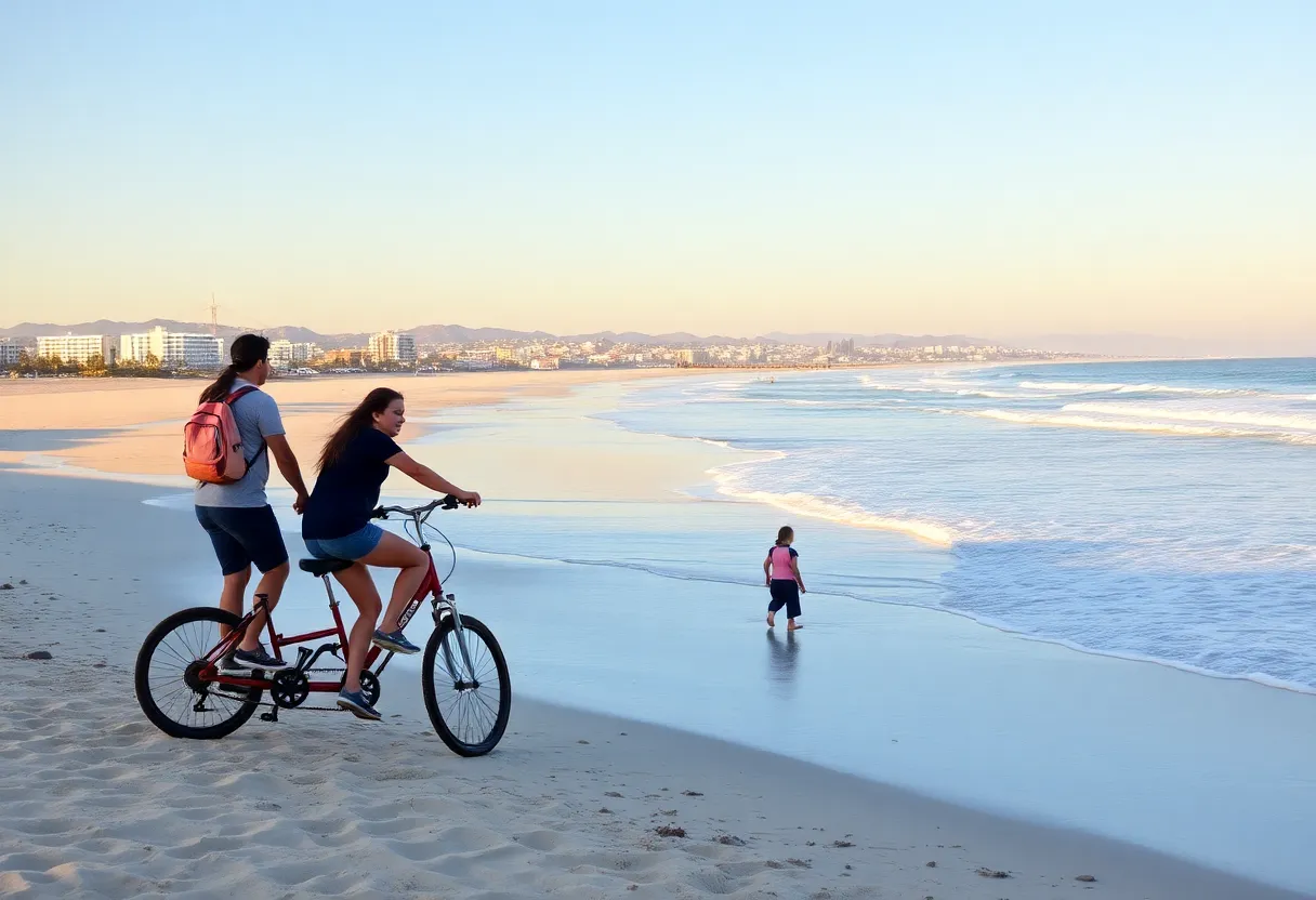 Newport Beach with families enjoying the sand without e-bikes