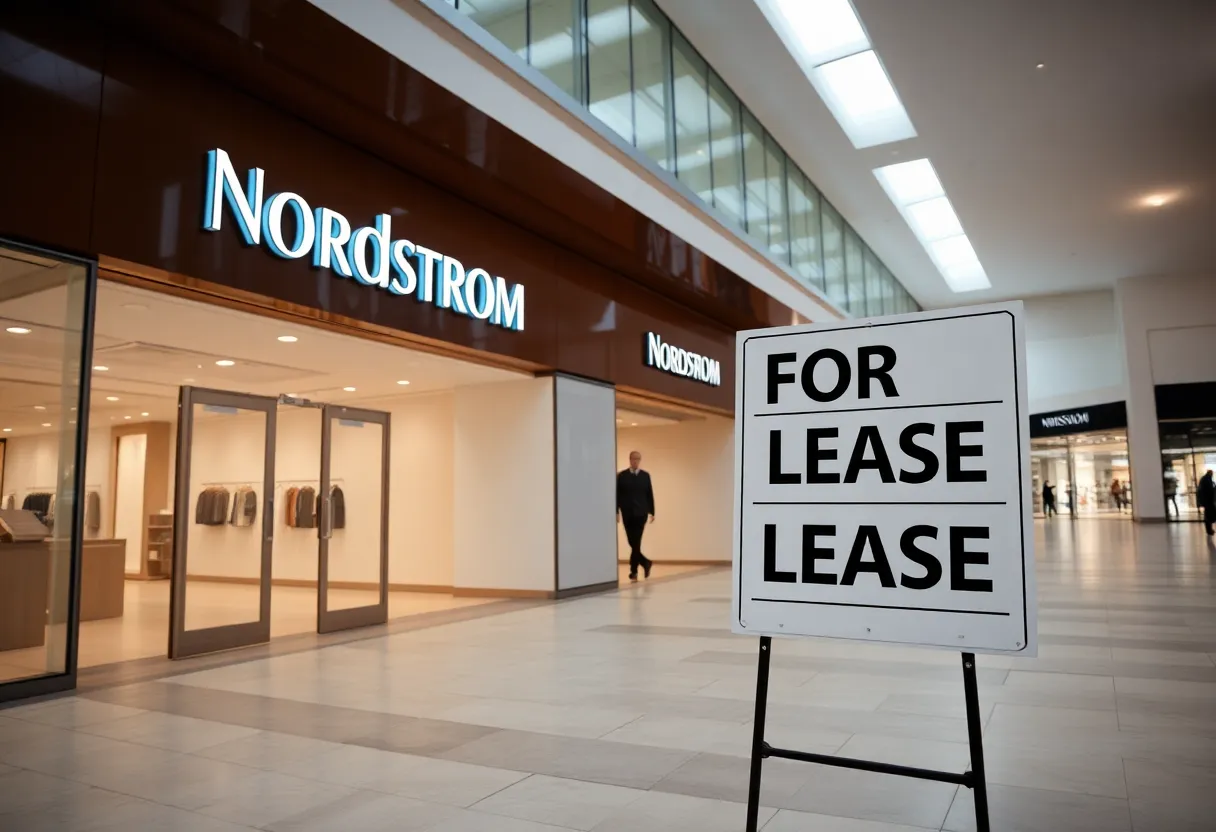 Nordstrom store in Santa Monica with a 'For Lease' sign