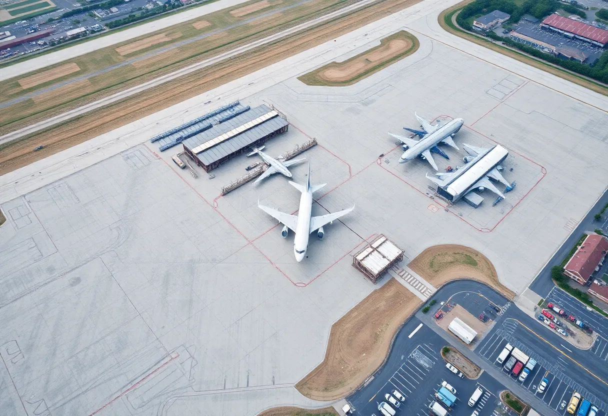 Aerial view of John Wayne Airport under development