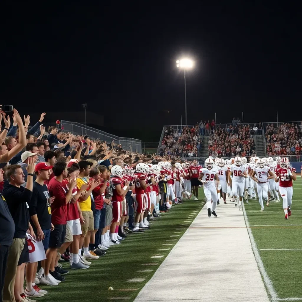High school football players competing in a game in Orange County