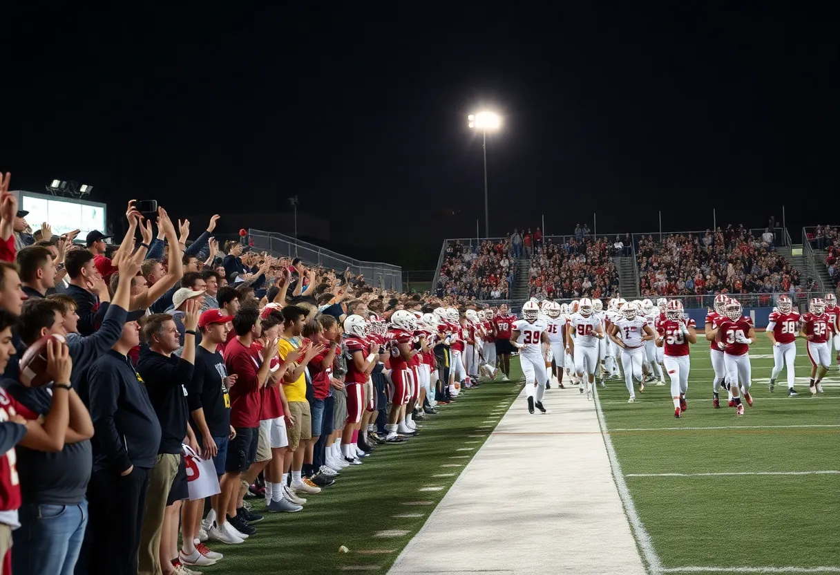 High school football players competing in a game in Orange County