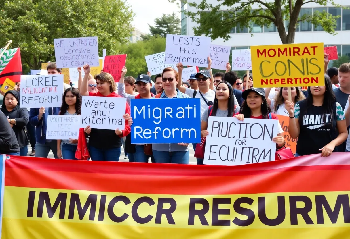 Community members rallying for immigration reform in Orange County.