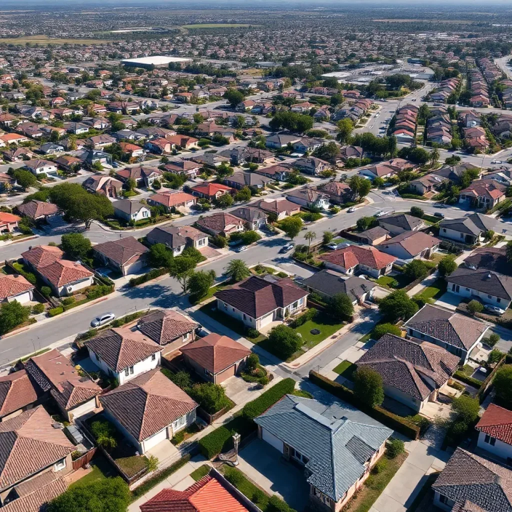 Aerial view of Orange County residential area showcasing homes