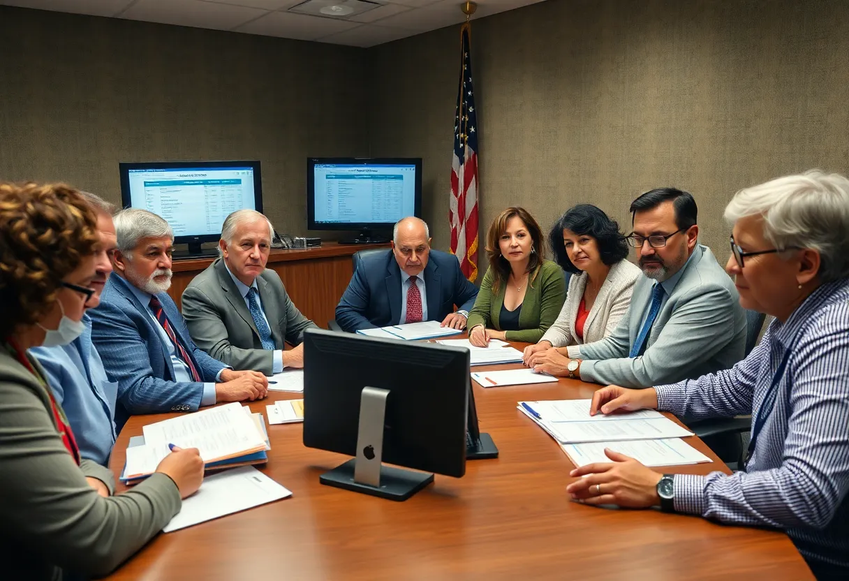 Supervisors discussing voter registration records in a meeting