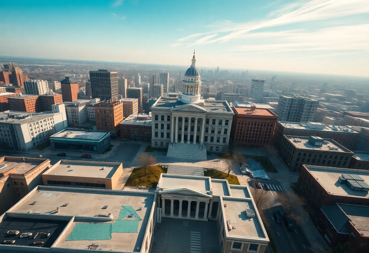 Aerial view of Orange city showcasing financial decline