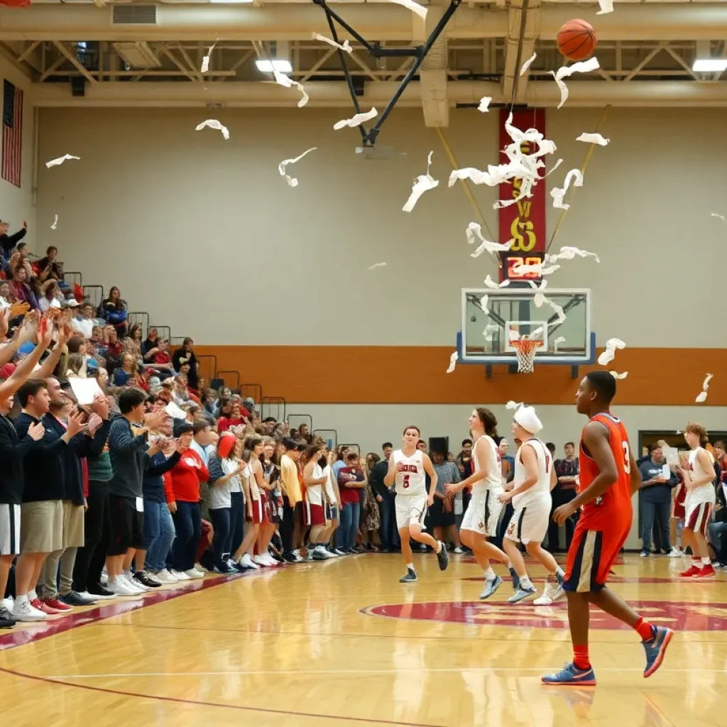 Pacifica Christian basketball game with fans and players