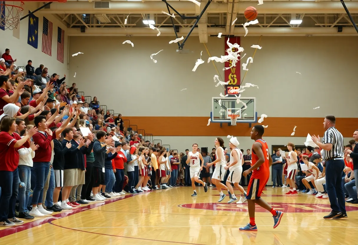 Pacifica Christian basketball game with fans and players