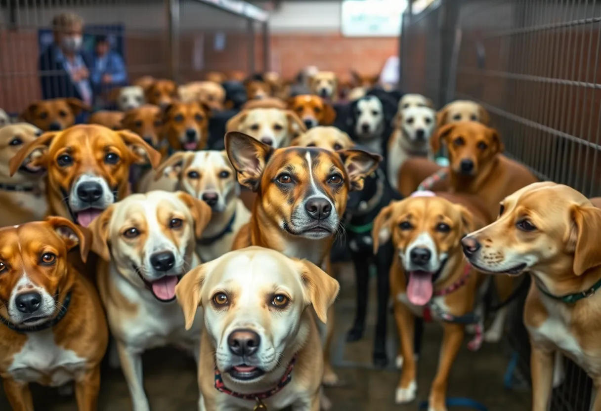 Dogs at an animal rescue shelter in Orange County