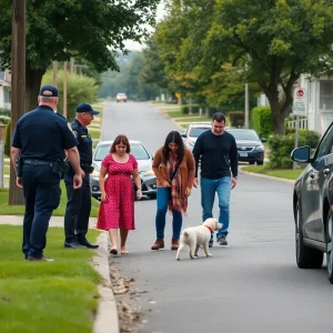 Suburban street police presence after a dog shooting