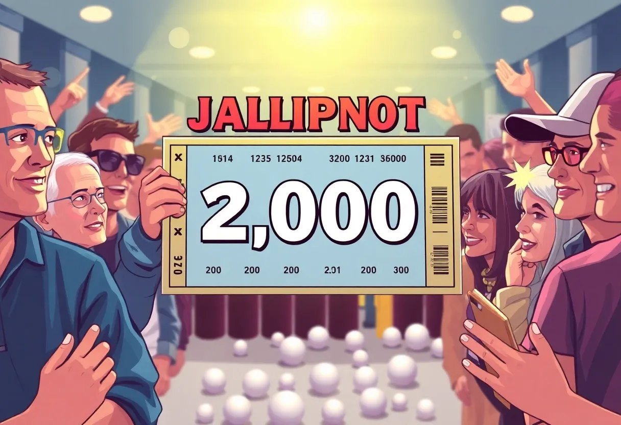 Illustration of a Powerball lottery ticket with jackpot amount in California.