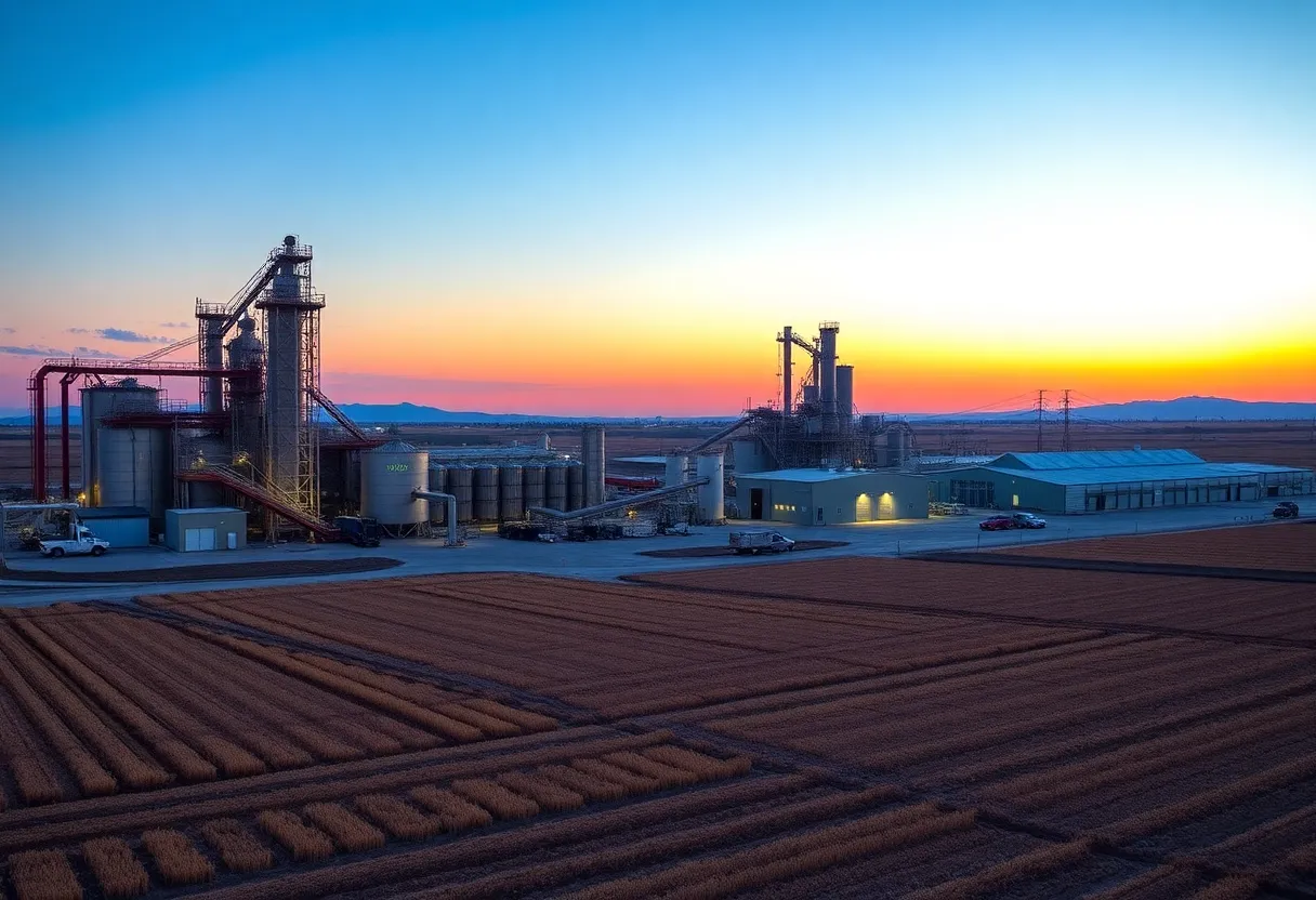 Spreckels Sugar Company factory in Brawley, California, at sunset.