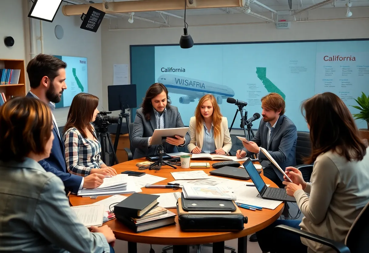 Journalists working in a newsroom for The California Post