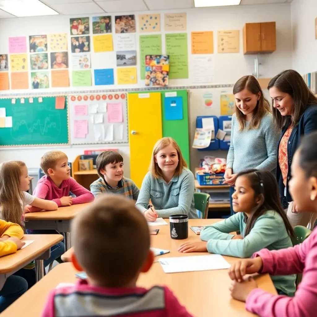 Students and teachers engaging in a high school classroom setting