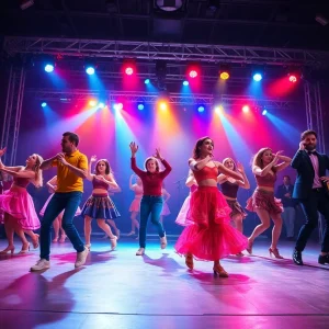 Footloose musical performance scene with dancers on stage.