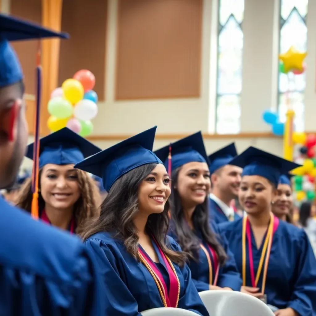Graduates celebrating at Vanguard University's commencement ceremony.