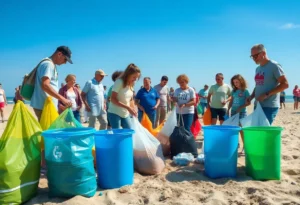 Volunteers collecting trash during California Coastal Cleanup Day.