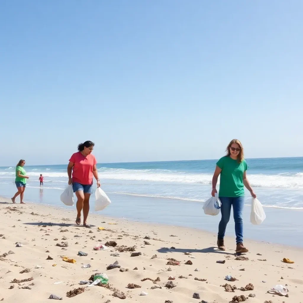 Volunteers participating in California Coastal Cleanup Day at the beach