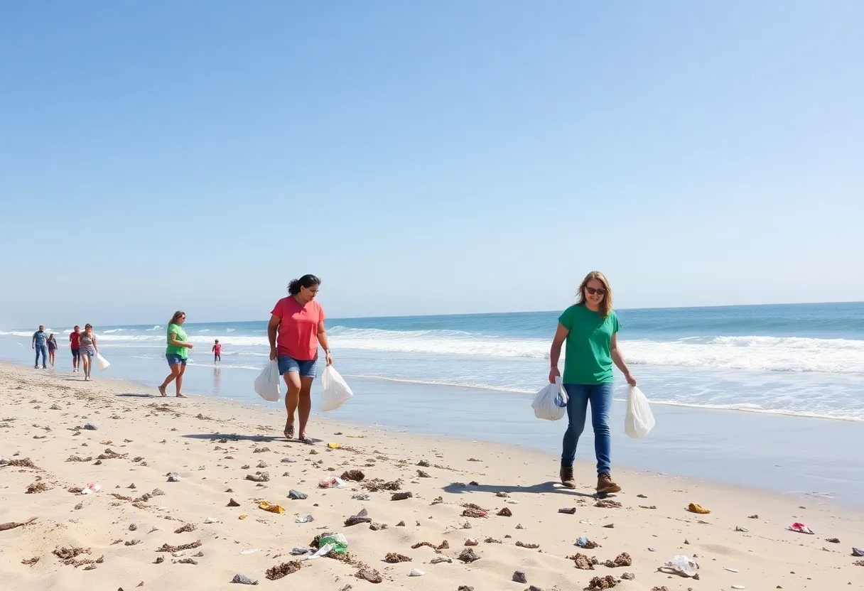 Volunteers participating in California Coastal Cleanup Day at the beach