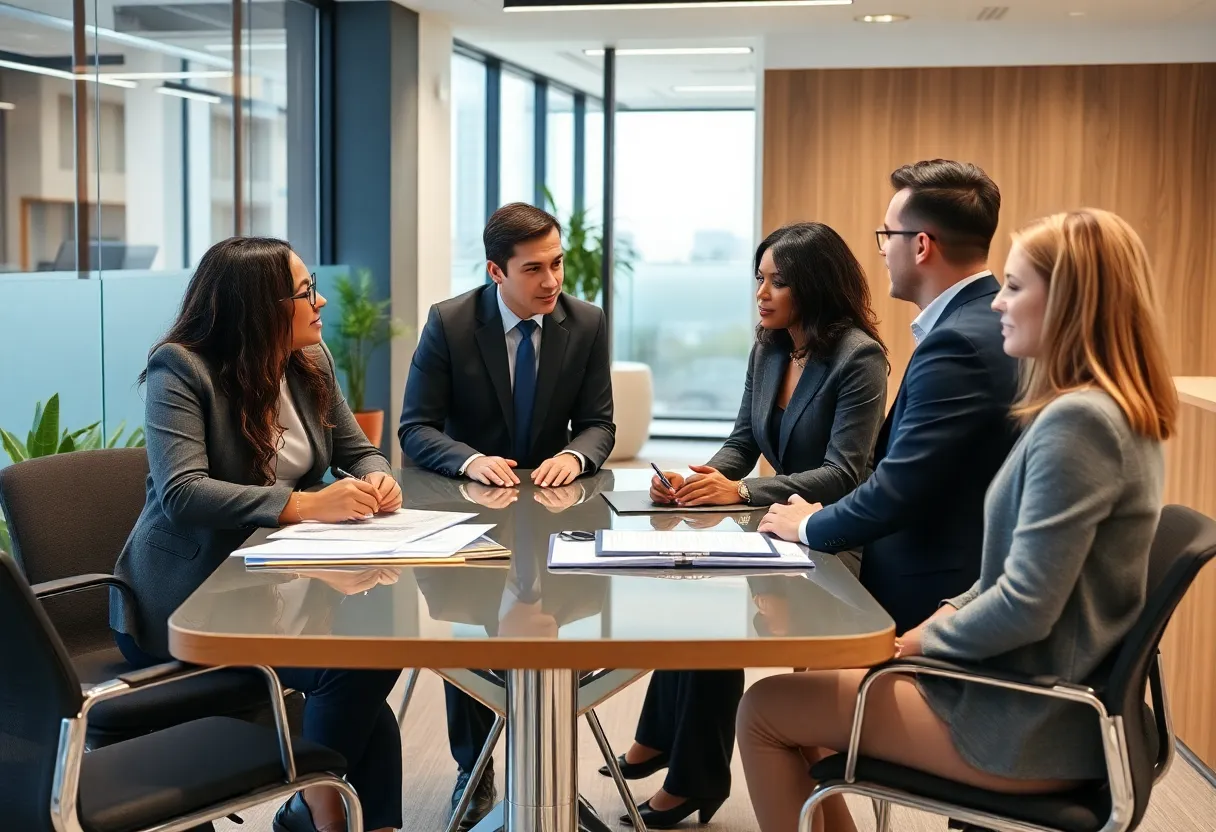 Diverse accountants discussing CPA licensing reform in a modern office.