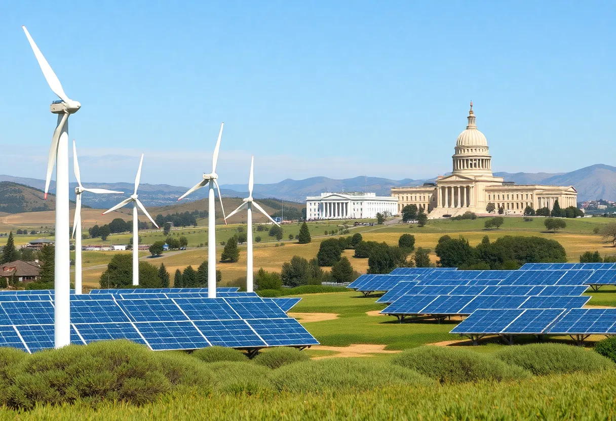 Renewable energy in California with legislative buildings