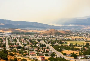 California landscape showcasing fire risks in urban areas.