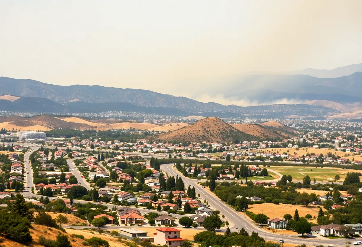 California landscape showcasing fire risks in urban areas.