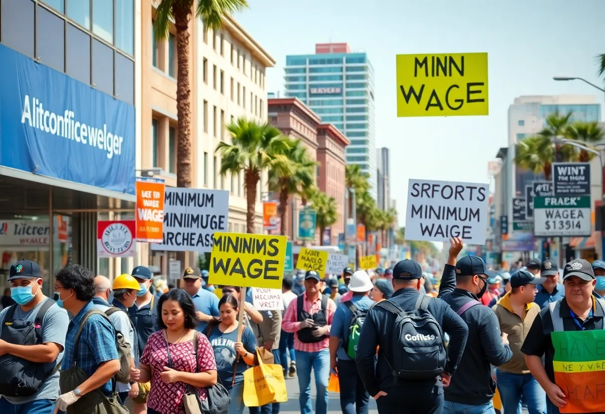 Workers in California representing the minimum wage increase