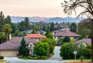 A neighborhood in California with homes at risk of wildfires
