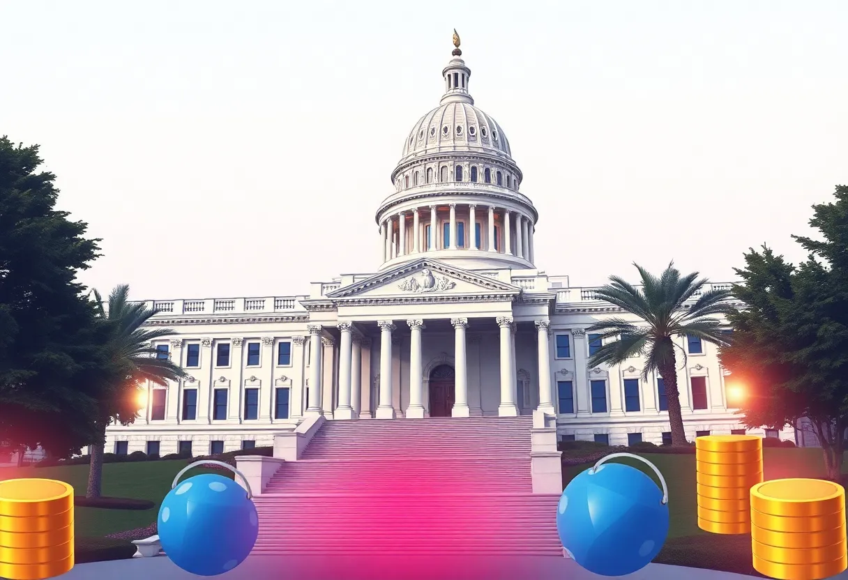 California State Capitol surrounded by gaming symbols