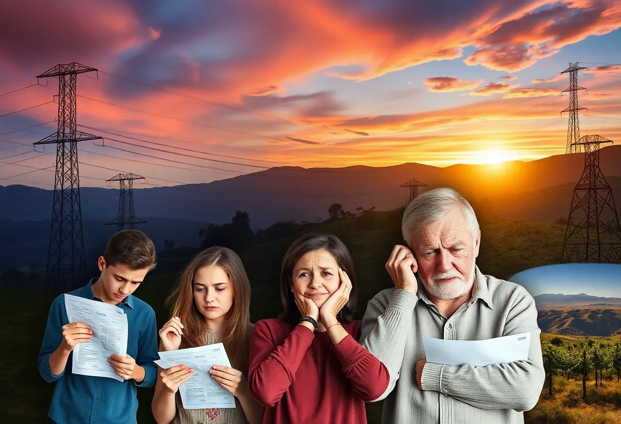 Collage showing rising electricity bills and concerned families in California