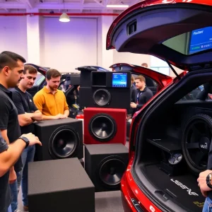 Participants at a car audio training workshop in Huntington Beach